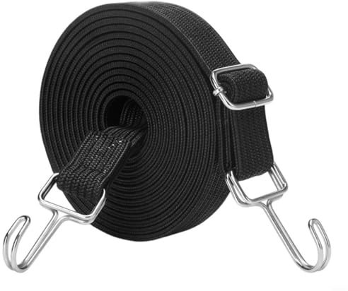 Tidevib Corda elastica lunga 4 m per bagagli, in metallo, con ganci di sicurezza, per moto, bici, auto, portabagagli, cinghia di fissaggio (nero)