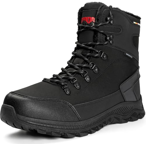 R CORD Mens Insulated Waterproof Boots Snow Boots for Men Construction Mnes Hiking Boots Winter Snow Boots for Men Black Size 9