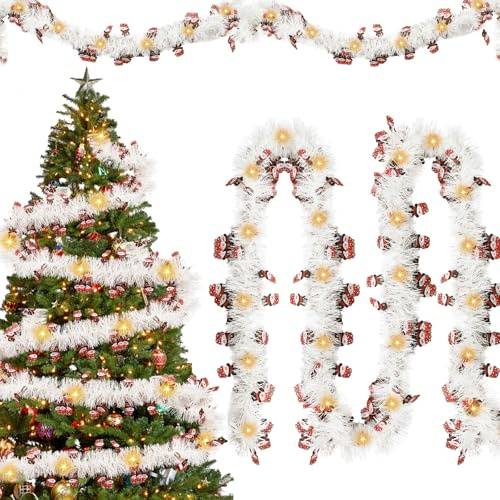 Guirnalda de Navidad, 500cm Guirnalda de Abeto Guirnalda de Pino con Luz, Espumillón de Navidad, Decoración Navideña, Grinalda Natal para Fiesta Decoración