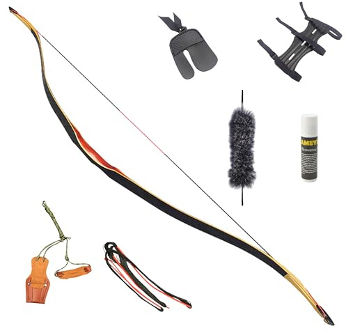 FQH 55 '' Bogenschießen Recurve Pfeil & Bogen Set Traditioneller Jagd-Langbogen 20-50lbs für Erwachsene und Jäger für die Outdoor-Jagd Zielpfeil-Schießtraining (Bow Set, 30 LBS)