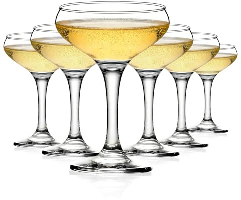 KIXINY Set of 6 235ml Glass Champagne Flutes, Elegant, Curvaceous Coupe Martini Glasses