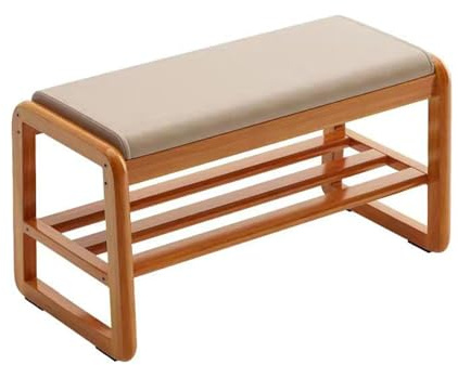 Scarpiera da ingresso con seduta imbottita in ecopelle, 1 ripiano, elegante contenitore per camera da letto, soggiorno, corridoio (ciliegia, 80 x 30 x 42 cm)