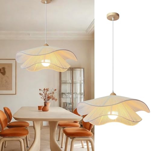 PANNN Rattan Hängelampe Vintage Pendelleuchte Im Landhausstil Kronleuchter Im Böhmischen Stil Für Den Esstisch LED Deckenleuchte Geeignet Für Kücheninsel Esszimmer Wohnzimmer Schlafzimmer(Weiß,50CM)