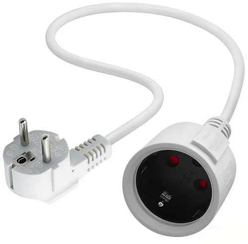 Schuko Verlängerungskabel Kurz, Schutzkontakt Verlängerungskabel, Weiß 16A /250V, Netzkabel Steckdosenverlängerung, 3x1,5 mm² 16A 250V IP44 Für Zuhause, Büro, Außenbereich 90 Grad