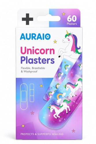 Auraio Childrens Kids Unicorn Plasters, Assorted Sizes - Pack of 60