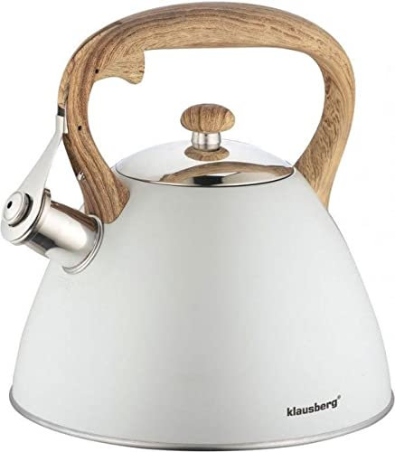 WASSERKESSEL KLAUSBERG 3L MIT PFEIFE KB-7264 Flötenkessel Wasserkocher hellgrau