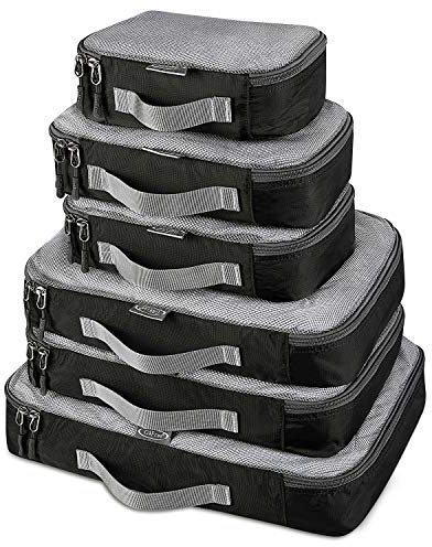 G4Free 4/5/6 delar packkuber set, resväska organisatör, vikbara väskor för kläder, packkuber, skor, packpåsar, resebagage för semesterresor, (1s+2m+2l+1xl)-6pc-mesh, svart, (1S+2M+2L+1XL)-6PC-mesh