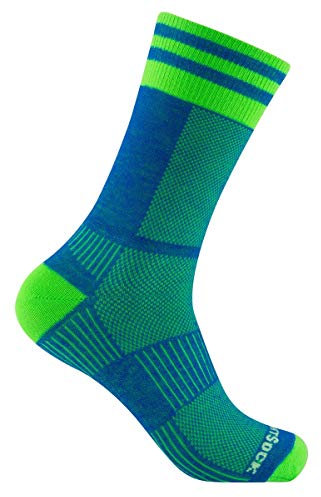 Wrightsock - 1 Paar Herren/Damen Profi Sportsocke, Laufsocke, Modell Coolmesh II, in blau grün, Anti-Blasen-System, doppel-lagig, Crew (wadenhoch), Gr. M
