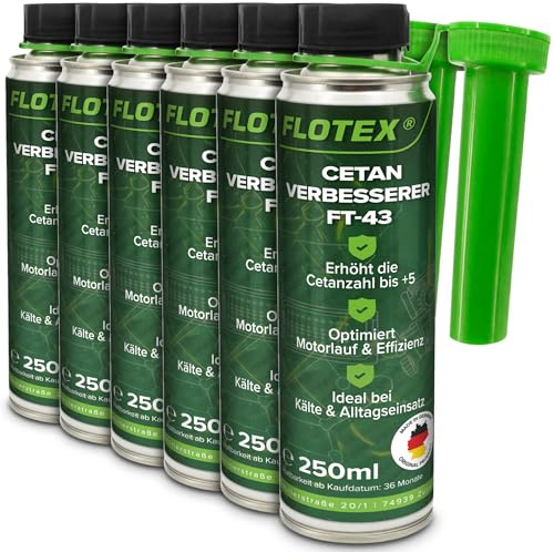 Flotex Cetan Verbesserer FT-43 6 x 250 ml | Diesel Cetan Booster & Dieseladditiv zur Erhöhung der Cetanzahl um bis zu 5 Punkte | Für ruhigeren Motorlauf, bessere Zündwilligkeit & Kaltstart