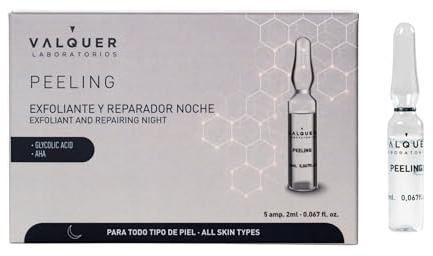Valquer Laboratorios Peeling Facial Ampoules. Sérum Visage. Gommage et réparation de nuit. Tous types de peau. Avec de l'acide glycolique et Aha. Gommage Visage - 5 Unités X 2 Ml,