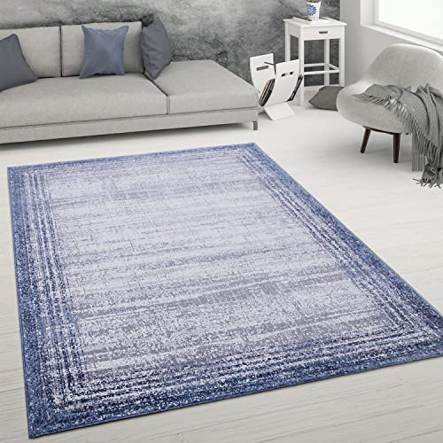 Paco Home Tappeto Salotto Pelo Corto Used Look Astratto Stile Vintage Moderno, Dimensione:120x160 cm, Colore:Blu
