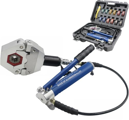 Hydraulic AC Crimping Tool AC Hose Crimper Manual Kit High Pressure Air Conditioning for Barbed and Beaded Hose Fittings Auto Reparing Tool (IG-7842M w/Manual Pump)