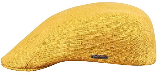Sterkowski Gecko Schiebermütze Sommer | 100% Leinen Mütze Herren Und Damen | Flatcap Sonnenhut Trendmütze Golf Cap Vintage Kappe Klassische Outdoor Stoffmütze Trendmütze Urbane Hellgelb 58