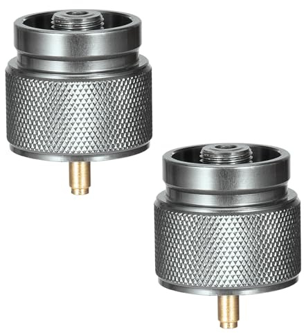 SEADESKY 2Pcs Camping Stove Adapter Propane to Butane Adapter 1 Lb Propane Small Tank Input EN417 Lindal Valve Output Gas Adapter Converter Outdoor Cylinder LPG Canister Convert