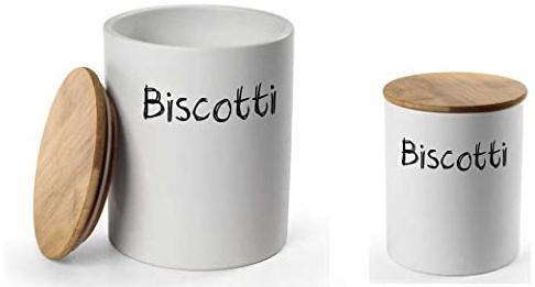 Utilissimi EDITACASA - Barattolo biscottiera biscuits contenitore in ceramica 13 * 17 cm con tappo in legno a chiusura ermetica, stile moderno