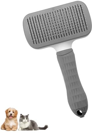 Katzenbürste Selbstreinigende Hundebürste Fellpflege Haustier Bürste für Welpen Katzen Entferner Unterwolle Langhaar Kurzhaa, Grau