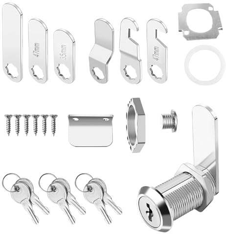 Briefkastenschloss 16mm, Schrankschloss mit 6 Schlüssel und 6 Verschiedene Schlossplatten, Spindschloss Möbelschloss Hebelschloss Drawer Lock Schrankschloss für Briefkästen, Schranktüren