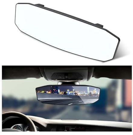 KVAEY Car Rear View Mirror, 11.0 Clip-on Large Wide Angle Panoramic Convex Rearview Mirrors, Anti Glare HD Clear Tint Interior Rear View Mirror Reduce Blind Spots, Car Accessories (Wide Angle)
