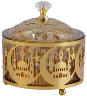 Toyhood Eid Mubarak Metal Candy Tray with Lid, Ramadan Dessert Tray Serving Platters, Ramadan Food Storage Container, for Islam Muslim Eid Ramadan Decoration
