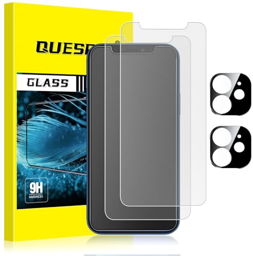 QUESPLE Matt Panzerglas für iPhone 12 mit Kamera Schutz, Anti-Fingerabdruck, Blendschutz Matte Schutzfolie, Anti-Kratzen, Ultra-klar Gehärtetem Glas Displayschutzfolie, 2+2 Stück