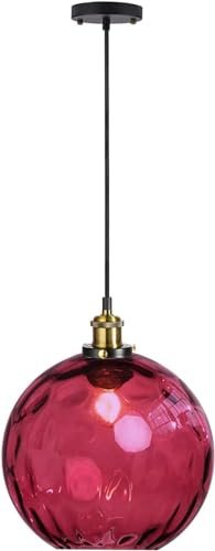 Suspension Moderne Industrielle Vintage sphérique de 20 cm, Boule de Verre colorée, Lampe Suspendue (Bordeaux)