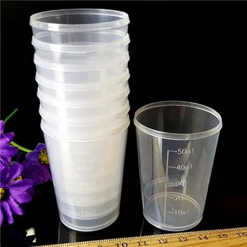 Set of 10 Clear Plastic Measuring Cups, 50ml Capacity for Medicine and Food Measurement