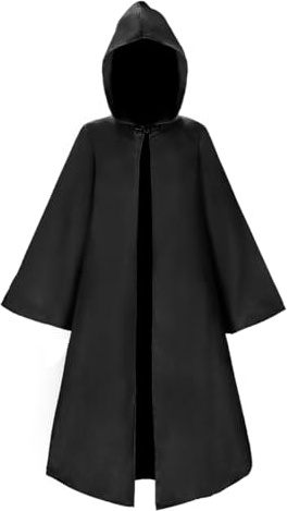 ZUCOS Disfraz de caballero para niños, túnica con capucha, para niños y niñas, Halloween, cosplay, carnaval, fiesta (negro, 10-12 años)
