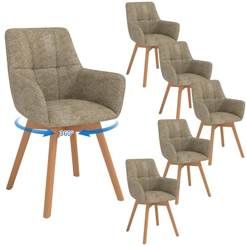LEWE Chaises de Salle à Manger Pieds en Bois Lot de 6, Pivotantes à 360°