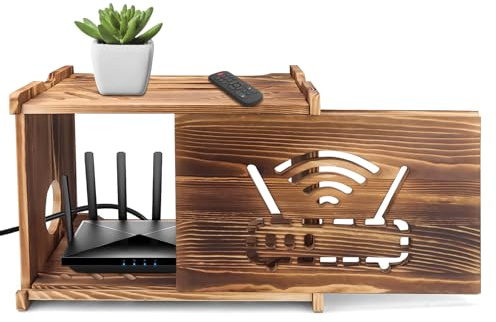 Betinyar Wifi Box Hider, Wood Router Shelf, Large Space Router Box Hider for Living Room, Bedroom, Office and Coffee Shop, Versatile Projector Shelf to Manage Cable, Practical Home Decor(Dark)