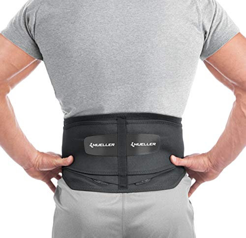 Mueller Sports Medicine Adjustable Lumbar Back Brace with Removable Pad – Back Support Belt for Men and Women – One Size Fits Most Adults 28”–50” – Supportive Brace for Lower Back Discomfort – Black