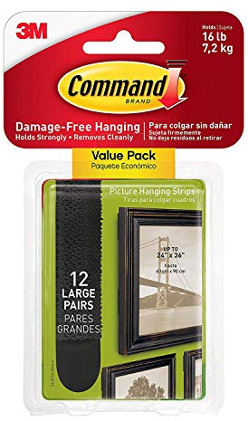 3M Command Large Picture Hanging Strips, Holds 16 pounds, Decorate and Hang Damage-Free, Indoor, 12 Pairs, Value Pack, Hangs 3-6 Frames