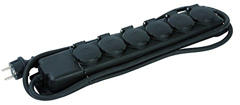 Brennenstuhl Steckdosenverteiler IP44 (Steckdosenleiste für den Baustelleneinsatz und den ständigen Einsatz im Freien, 2m Kabel) schwarz (6-Fach | 2 Stück)