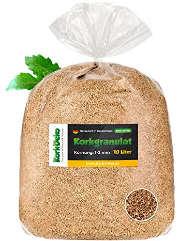10 Liter Korkgranulat, FEIN (0,5-3 mm) (Kork-Substrat, Kork-Schrot) für Terrarien (Reptilien), Terrariensubstrat (Späne, Einstreu, Bodengrund) oder Dekoration/Modellbau