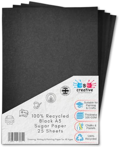 BCreativetolearn Recycled A3 Black Sugar Paper 100gsm 25 Sheets 42 x 29.7 cm – 100% Recycled Paper for Drawing, Arts, Crafts & Classroom Use