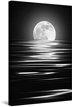Startonight Bilder Der Mond, Leinwandbilder Moderne Kunst, Schwarz und Weiß Wanddeko Kunstdrucke, Wandbilder Schlafzimmer 60 x 90 cm, Tag Nacht Effekt, Elegante Geschenkidee Wand Deko