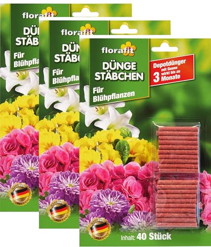 Florafit® Dünge- Stäbchen mit Guano für Blühpflanzen, 3 x 40 Stäbchen