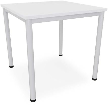 Dila GmbH Schreibtisch in verschiedenen Größen und Farben, Konferenztisch graues Metallgestell, Stabiler Besprechungstisch Arbeitstisch, Bürotisch hauseigene Fertigung (B: 80 cm x T: 80 cm, Weiß)