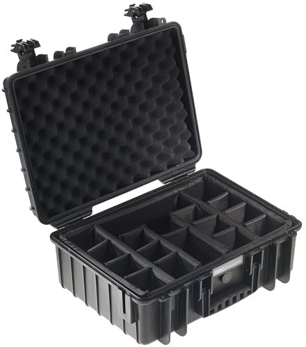 B&W Transportkoffer Outdoor - Typ 5000 - Schwarz mit variabler Facheinteilung - Wasserdicht nach IP67 Zertifizierung, Staubdicht, Bruchsicher und Unverwüstlich