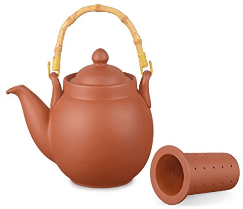 Ton Teekanne Tenno 0,8 Liter mit Tonsieb und Bambushenkel, Handgefertigt, Original Aricola®
