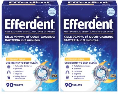 Efferdent PM Overnight Anti-Bacterial Denture Cleanser Tablets 90 ea (Pack of 2)