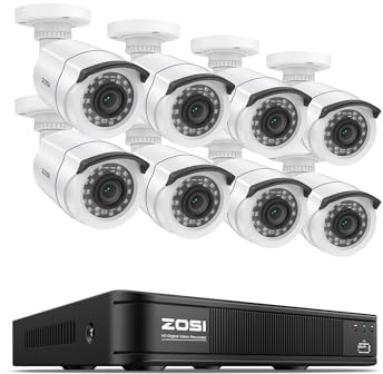 ZOSI 1080P HD Home Surveillance Camera System with AI Human Vehicle Detection, 5MP 8 Channel CCTV DVR Recorder (No HDD), 8 x 2.0MP 1920TVL Outdoor/Indoor Surveillance Bullet Cameras, Remote Access