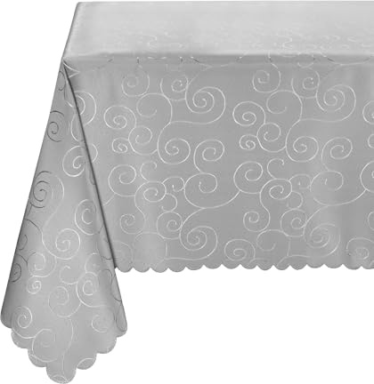 BEAUTEX Damast Tischdecke Ornamente oval 135x180 Hellgrau bügelfrei edel