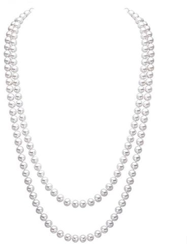 Mecool Dame Weiße elegante künstliche Perlen-Halsketten -lange Strickjacke-Perlen-Ketten-Halskette