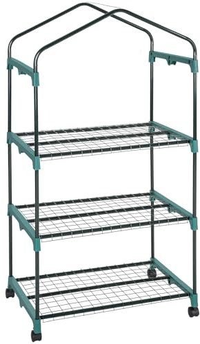 tectake® Serra da Giardino con Telaio in Acciaio, Serra da Esterno con 3 Piani di Appoggio, Griglia in Metallo, Pellicola in PVC, Comoda Porta di Accesso, Trasportabile, 69x49x133 cm