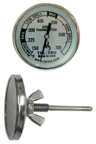 Tel-Tru BQ100 Barbecue Grill Thermometer, 1-3/4 inch dial, 2.13 inch stem, 150/700 Degrees F