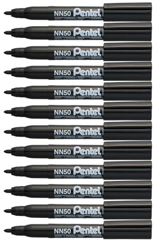 Pentel Pen NN50-A Marqueur permanent Pointe conique moyenne, Noir, Lot de 12