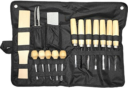 16-teiliges Universal Schnitzmesser Set/Werkzeug Set in einer praktischer Transport-Rolltasche