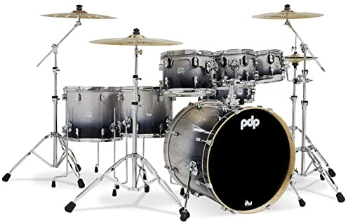 Pacific Drums PDCM2217SB 7-Piece Drumset with Chrome Hardware - Silver to Black Fade