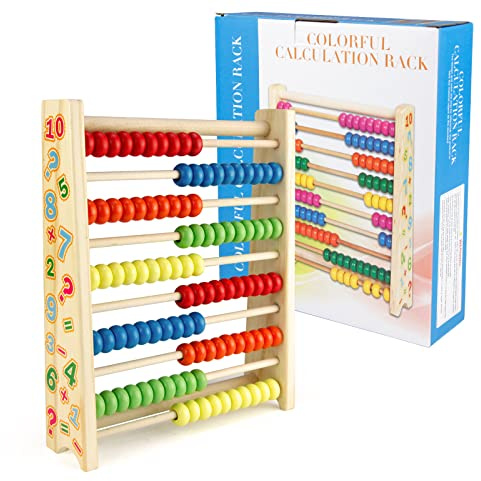 Sealive Classic Wooden Abacus for Kids Math, Educational Counting Toy with 100 Beads, 123 Learning Number Abacus for Toddler, Mathematics Toy Beads Game for Preschool Children Kindergarten
