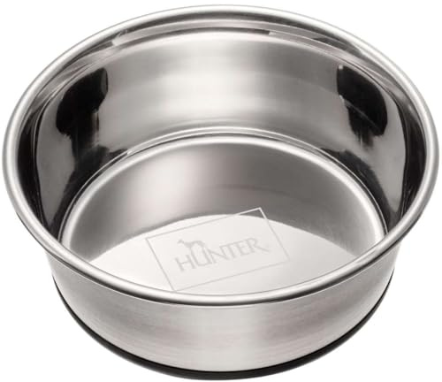HUNTER Edelstahlnapf für Hunde und Katzen | Edelstahl, Silikonrand am Boden, Pflegeleicht und spülmaschinengeeignet, Farbe: Silber, Größe: 2700 ml